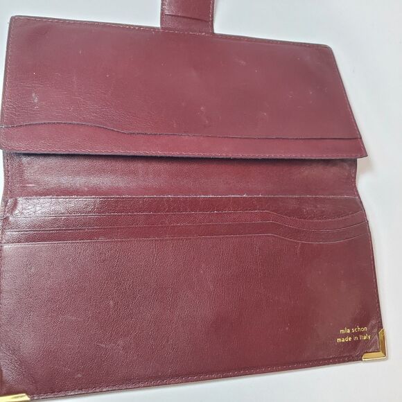Vintage Rare Mila Schon Red Leather Long Bi-fold Wallet Super Soft Snap Close - Picture 11 of 11